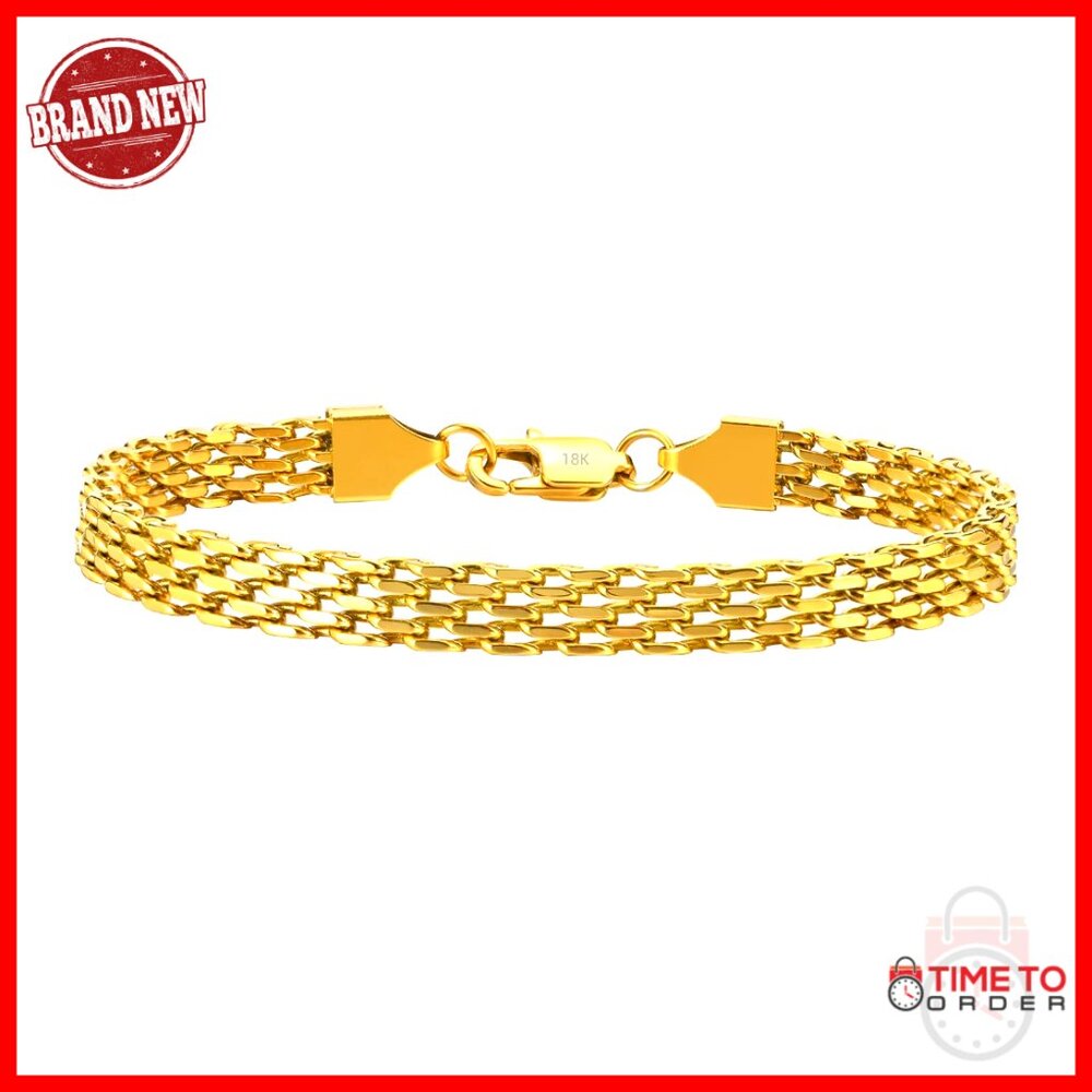 18k Yellow Gold Mesh Bracelet Elegant Festival Gift Handmade Jewelry